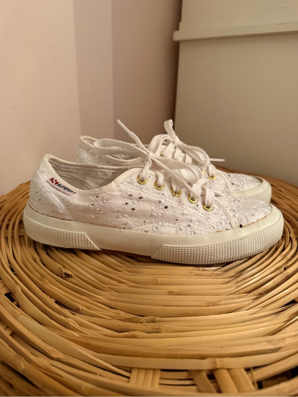 Superga White Eyelet Canvas Sneakers